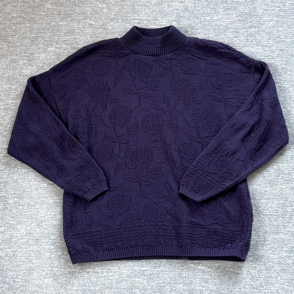 Vintage Spunky Floral Knit Mockneck Sweater